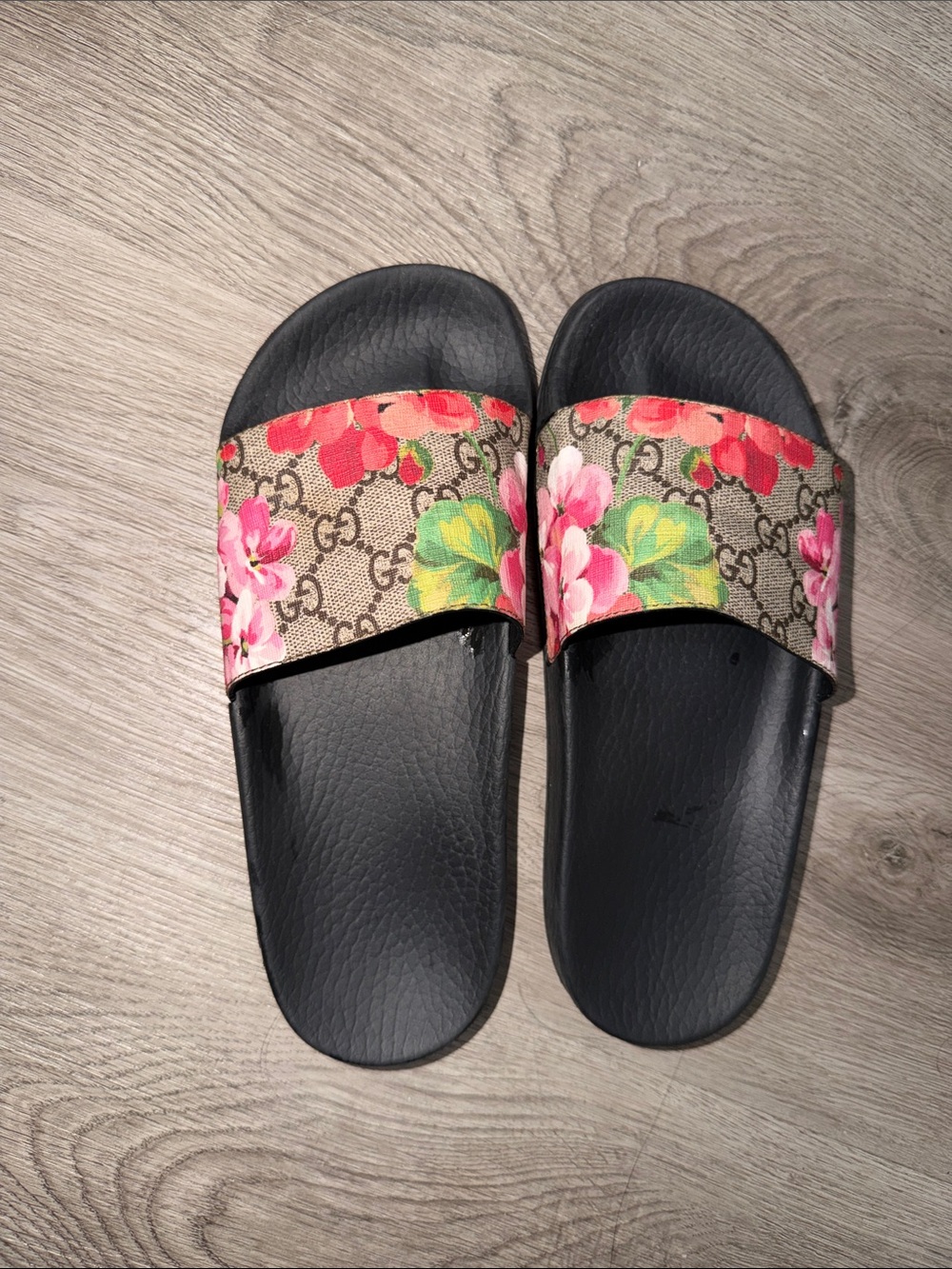 Floral Monogram Gucci Slide Sandals